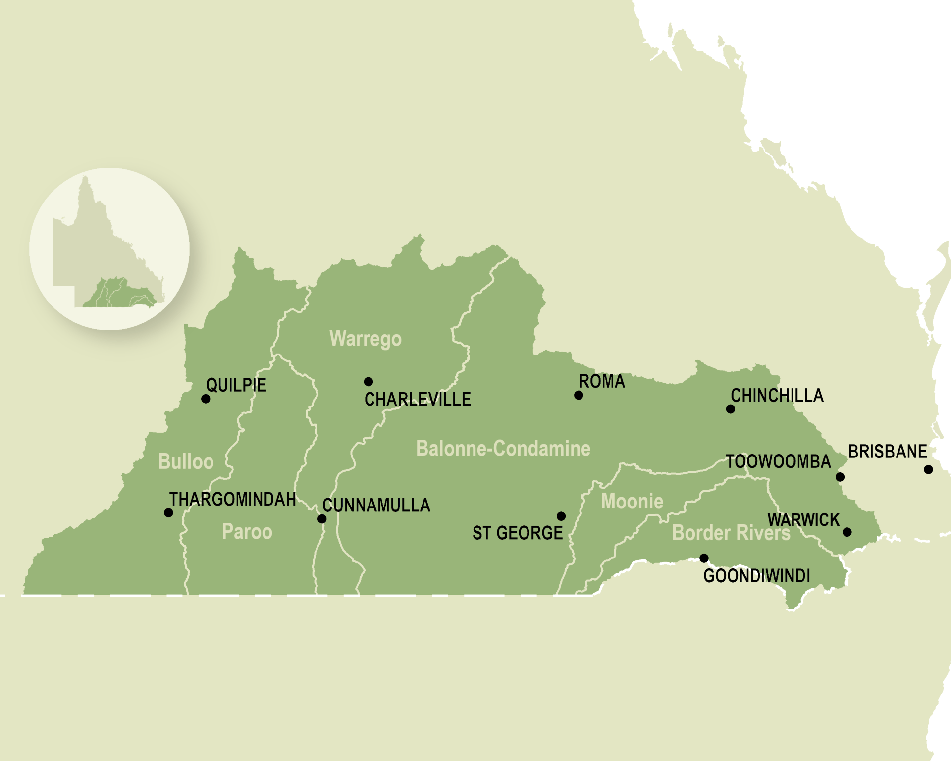 Map of the Southern Queensland Region in Australia