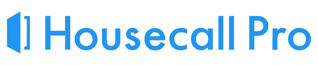 A blue logo for housecall pro on a white background