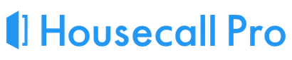 A blue logo for housecall pro on a white background