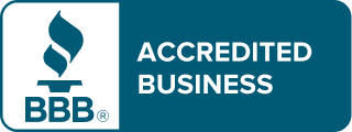 A blue sign that says accredited business on it