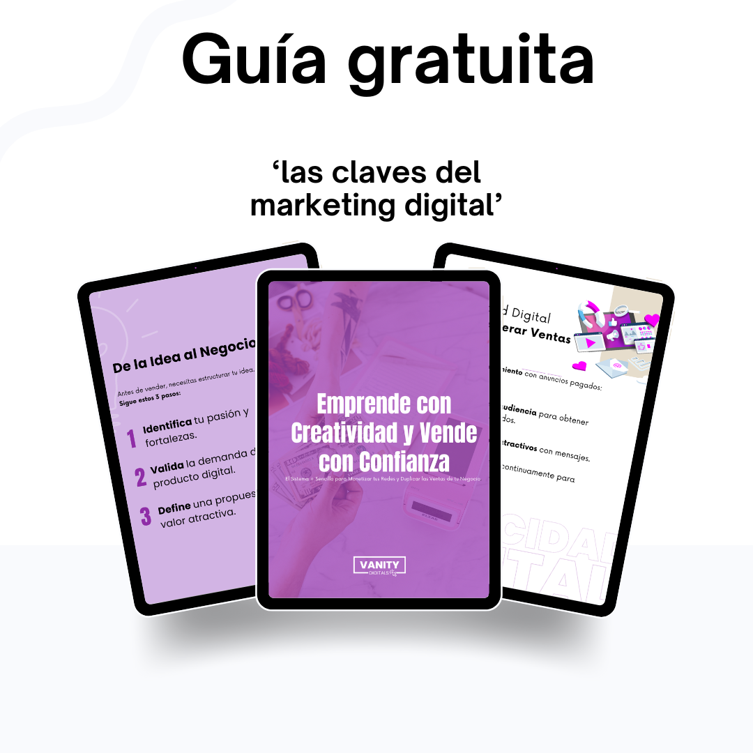 Una tableta morada con las palabras guía gratuita las claves del marketing digital en ella