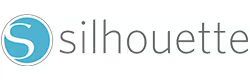 Un logotipo de silueta con un círculo azul alrededor de la palabra silueta.