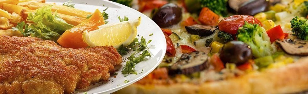 cotoletta con patatine e pizza
