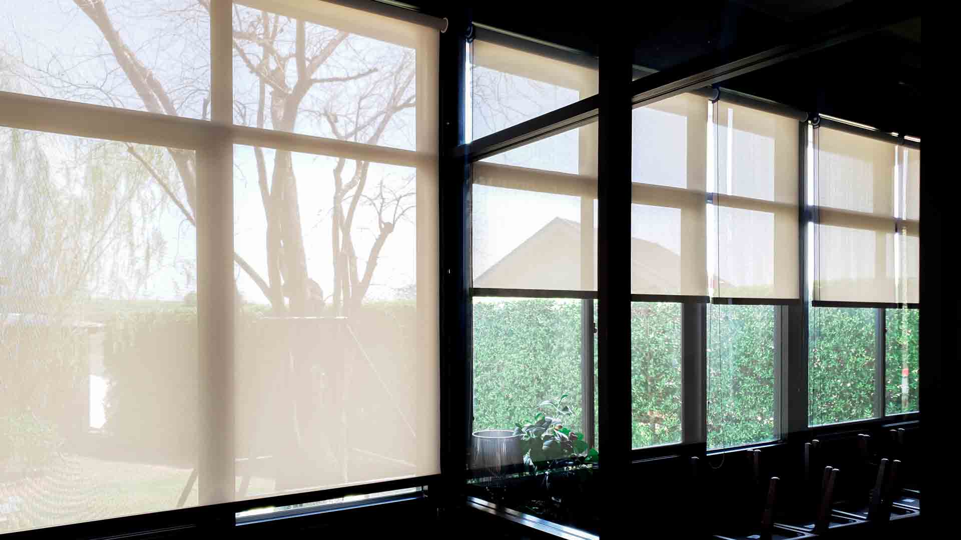 Transparent mirror window frame with curtain to protect sun light