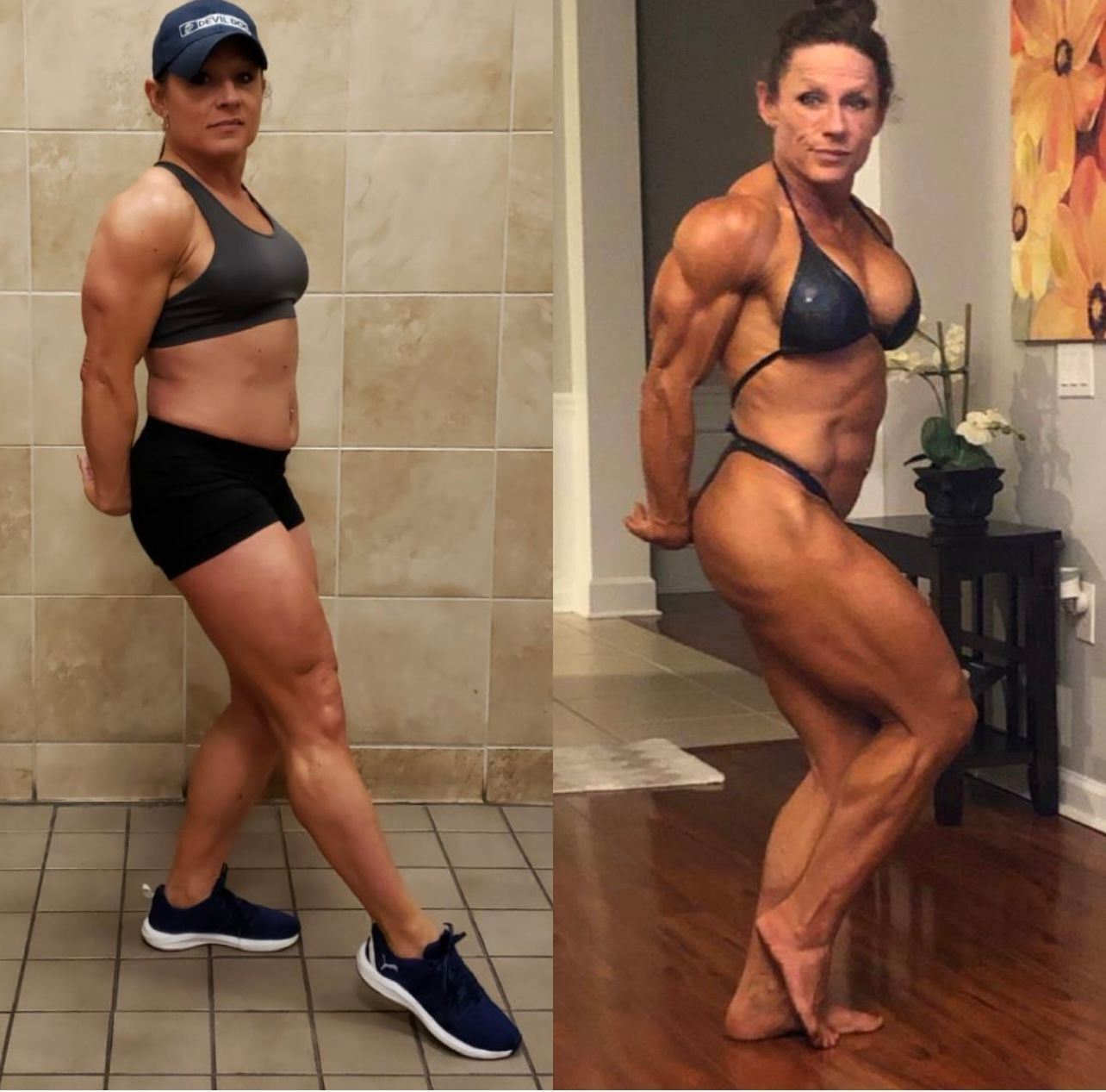 Side-by-side fitness journey emphasizing strength training and personalized nutrition plans.