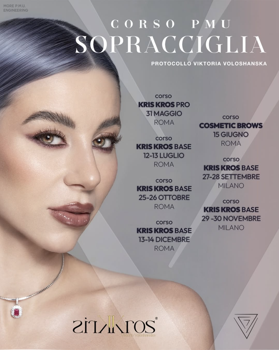 Poster promozionale per un corso di microblading, con il volto di una donna e i dettagli del servizio in italiano.
