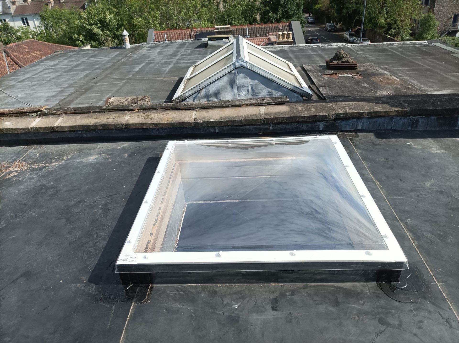 A skylight on the roof of a building