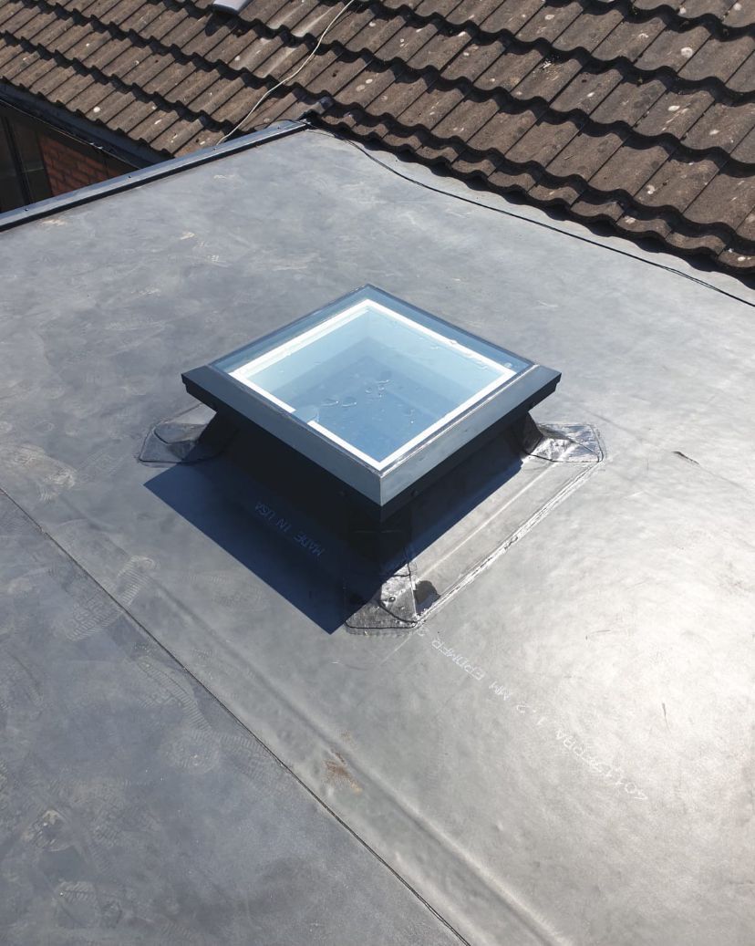 A skylight on the roof of a building