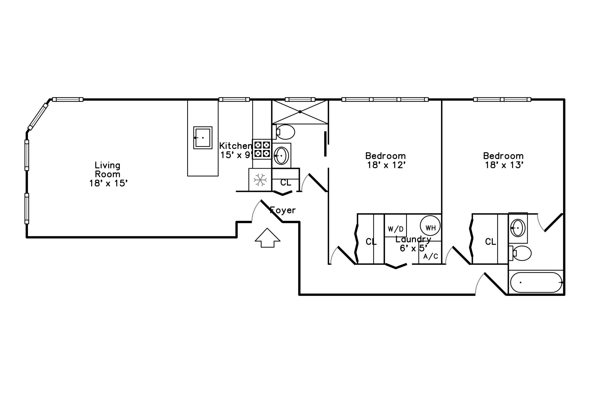 2 Bed, 2 Bath Floor Plan