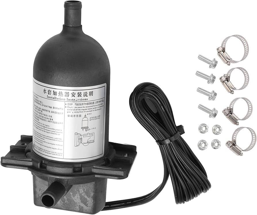 Depósito de refrigerante negro con manguera, abrazaderas y cables.