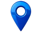 A glossy, blue, 3D map location pin icon on a white background.