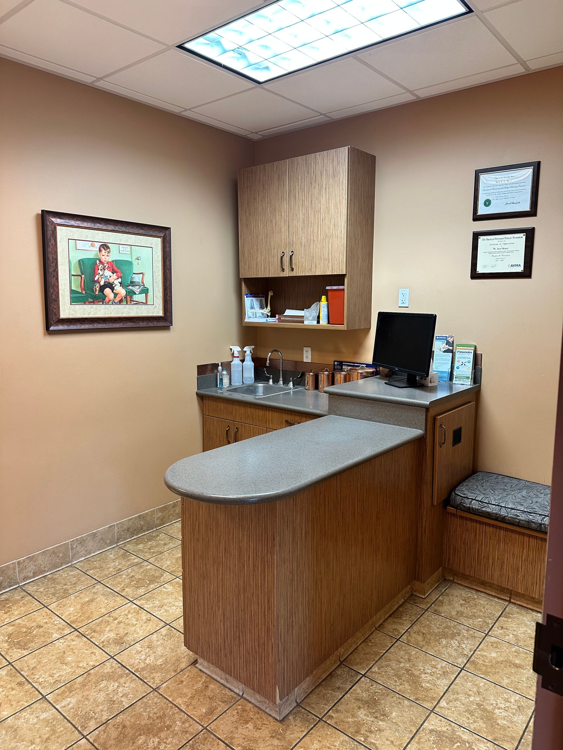 Veterinary Hospital Waiting Room Lobby.