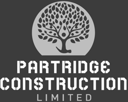 A logo for partridge construction limited with a tree in a circle