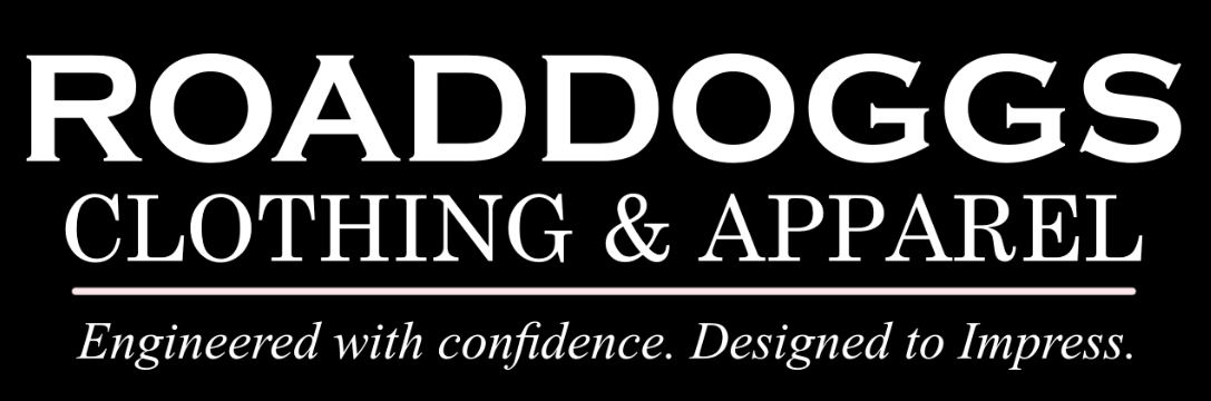 Roaddoggs Clothing & Apparel logo on black with white text and tagline “Engineered with confidence. Designed to Impress.”