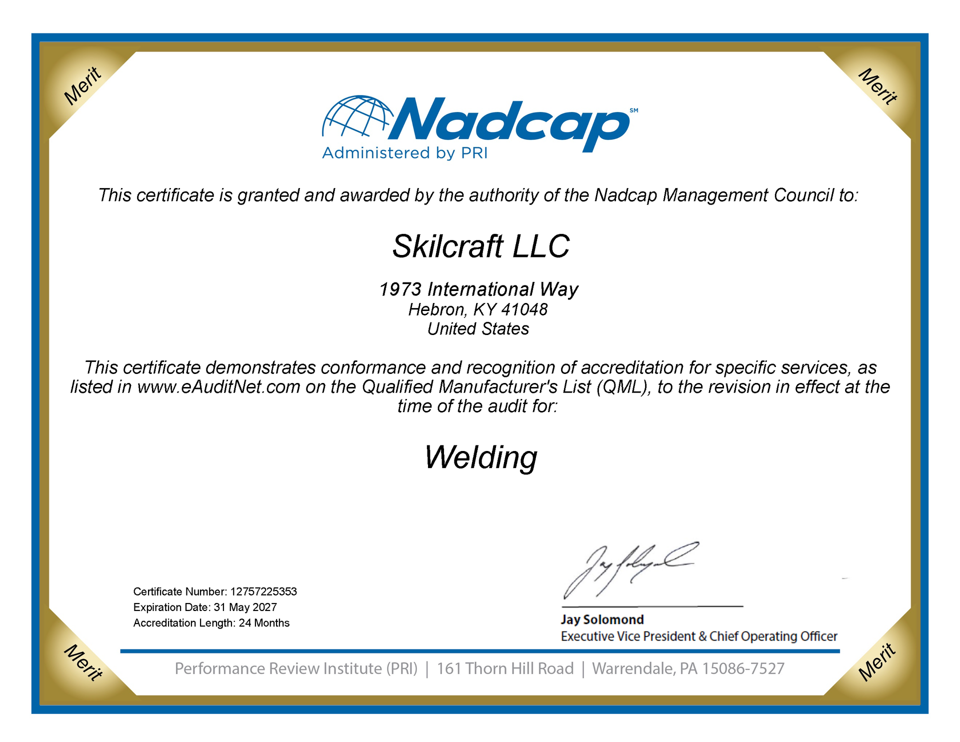 Nadcap Weld certificate