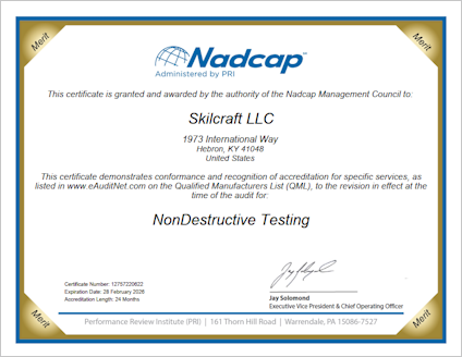 Certificate Nadcap (Aerospace) NonDestructive Testing
