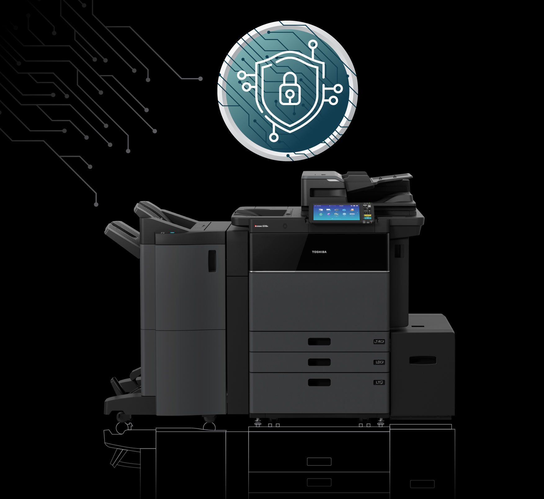 Man in suit loading paper into a white office printer.