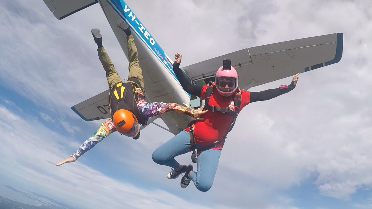 Two men tandem skydiving - Skydiving in NSW DZ Taree