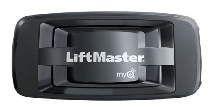 A black liftmaster garage door opener on a white background