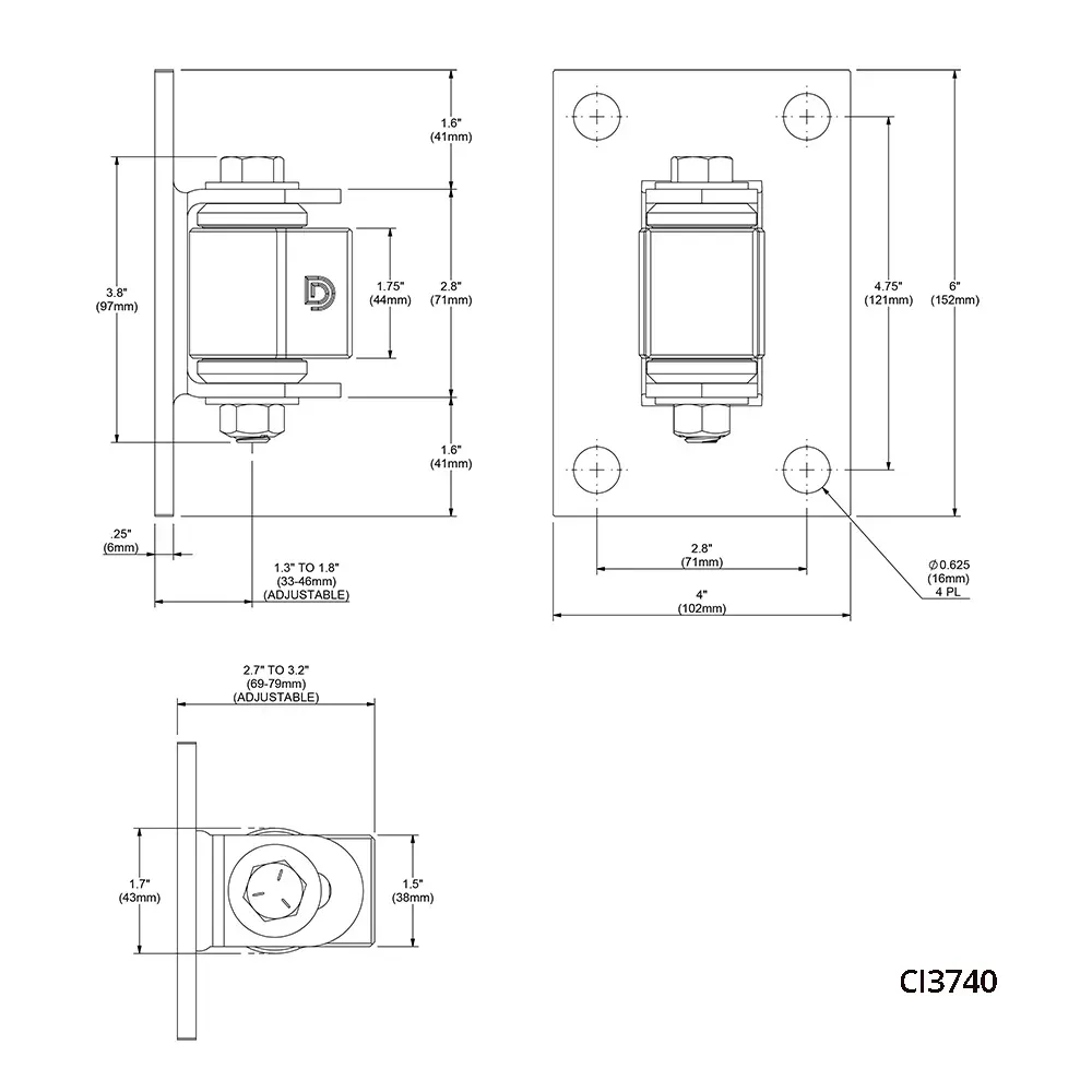 D&D CI3740A Aluminum Half Bolt-On BadAss Hinge