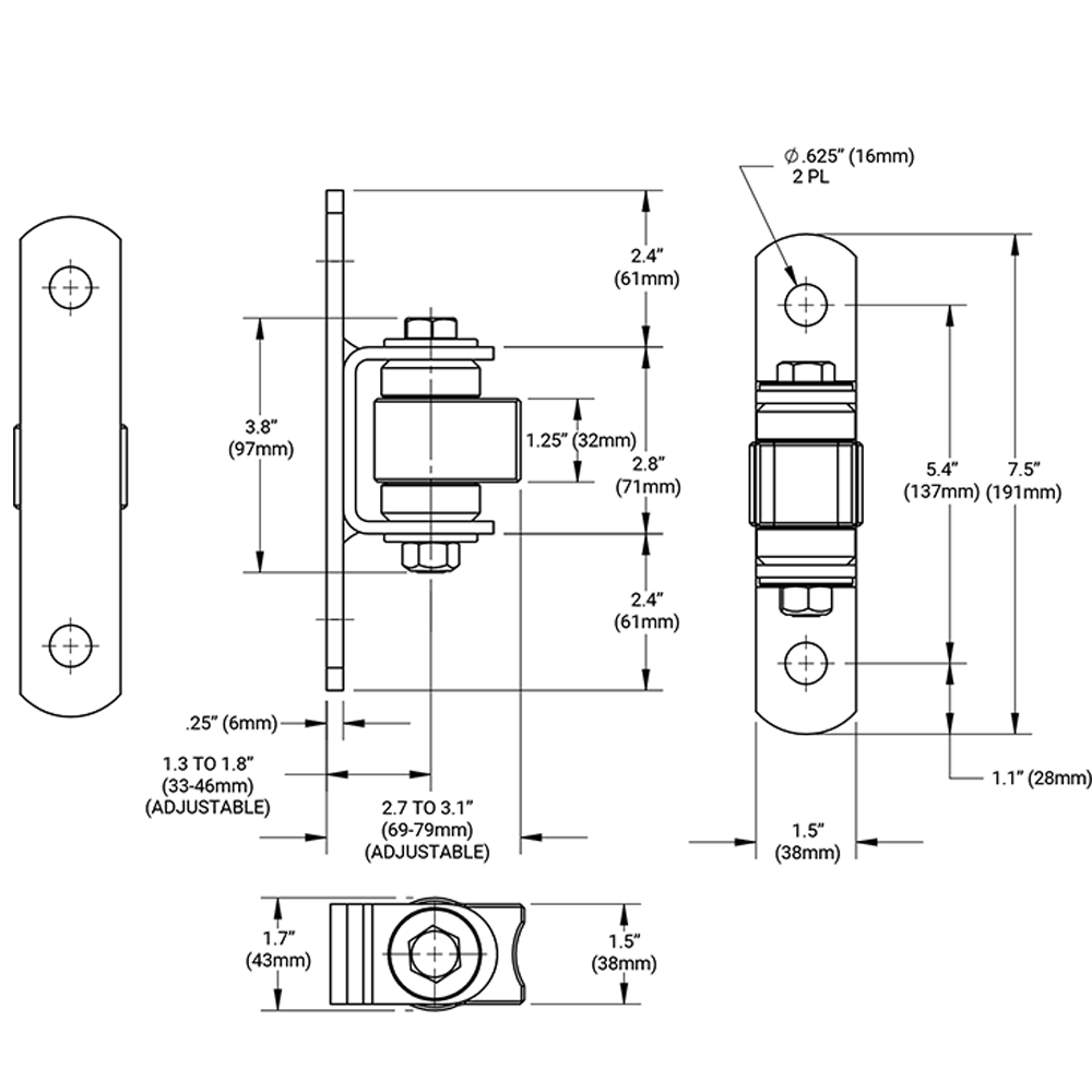 D&D CI3780 Aluminum Body Half Bolt-On Hinges