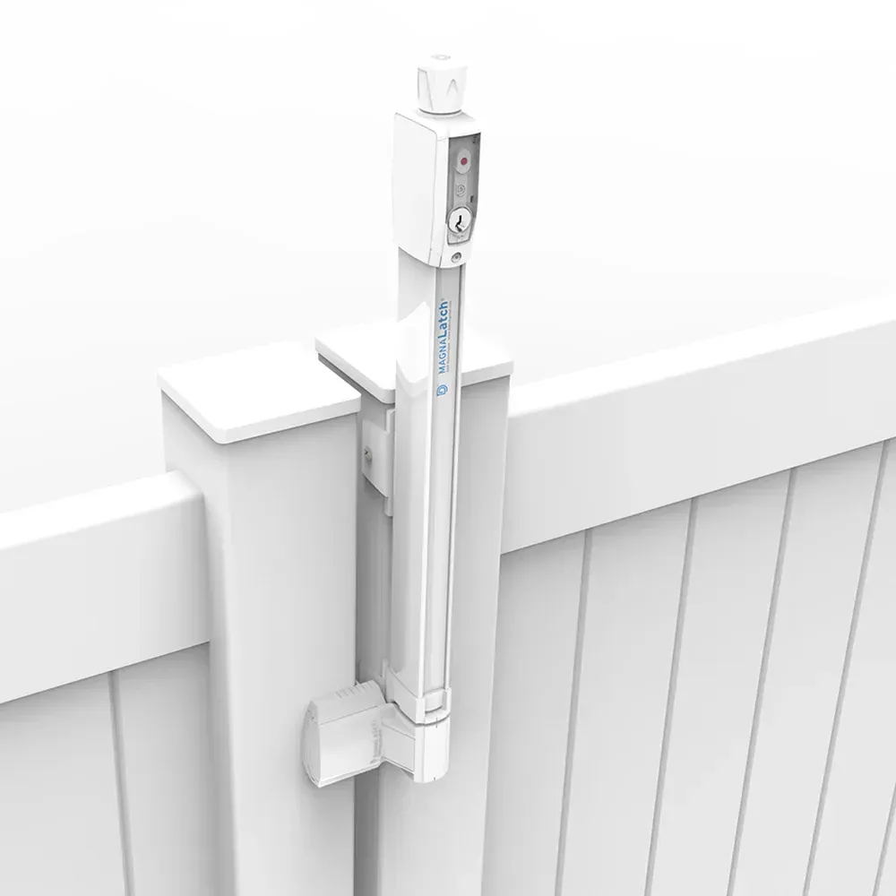A fence with a black latch attached to it