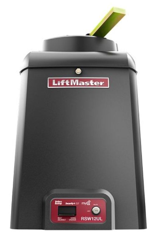 A black liftmaster garage door opener on a white background