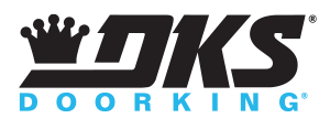A black and blue logo for dks door king
