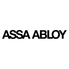 A black and white logo for assa abloy on a white background.