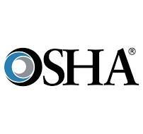 The osha logo is a black and blue logo with a blue circle in the middle.