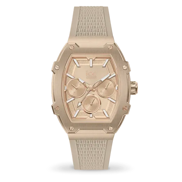Quatre montres Ice-Watch - ICE boliday, noire, beige, bordeaux et rouge sont alignées.
