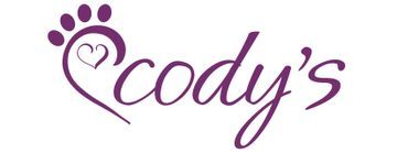 Purple logo: paw print with heart, 