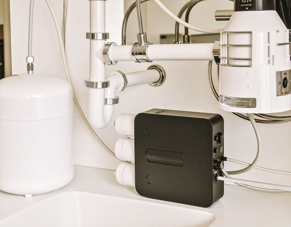 indoor reverse osmosis water softeners in the kitchen sink cabinet at home in Spokane, WA