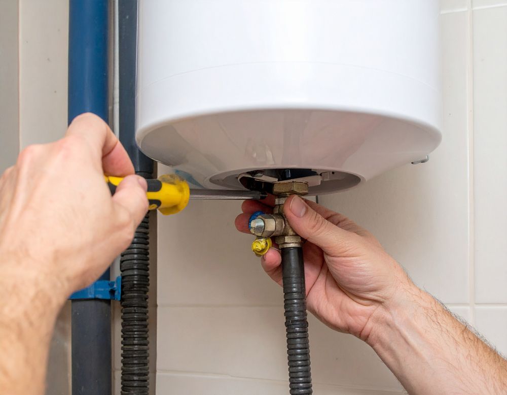 A plumber is fixing a water heater in Hayden, Idaho