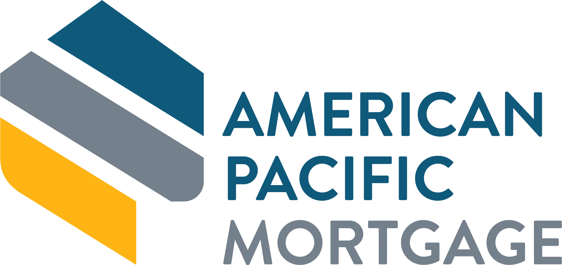 The logo for american pacific mortgage is blue and yellow.