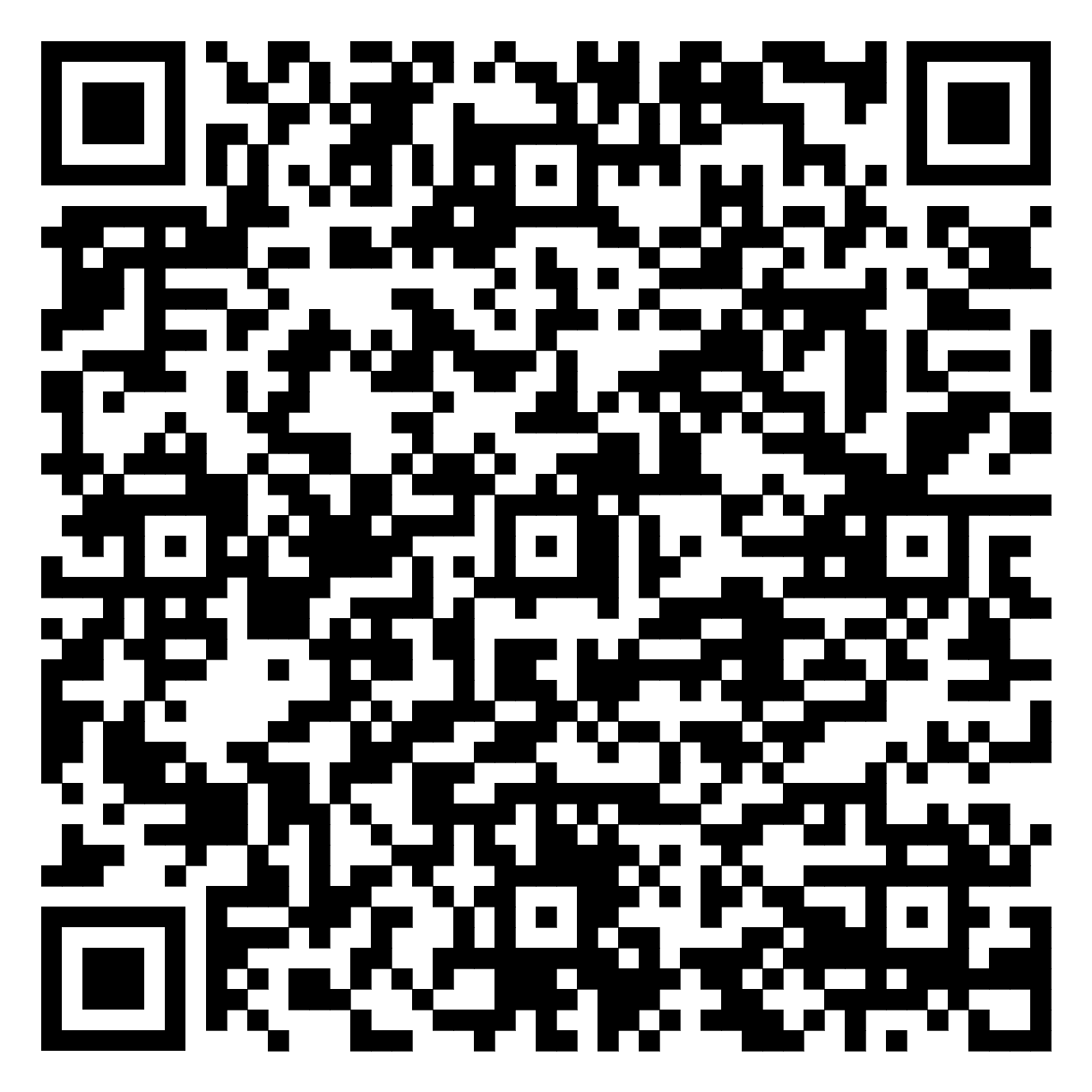 QR code, square pattern with black and white modules.