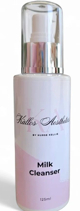 A Bottle of Milk Cleanser is Sitting on a White Surface — Kàllos Aesthetics by Nurse Kellie In Urangan, QLD