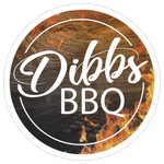 A logo for a bbq restaurant with a wooden background and flames.