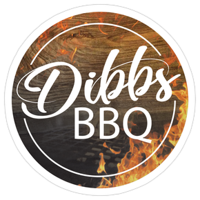 A logo for a bbq restaurant with a wooden background and flames.