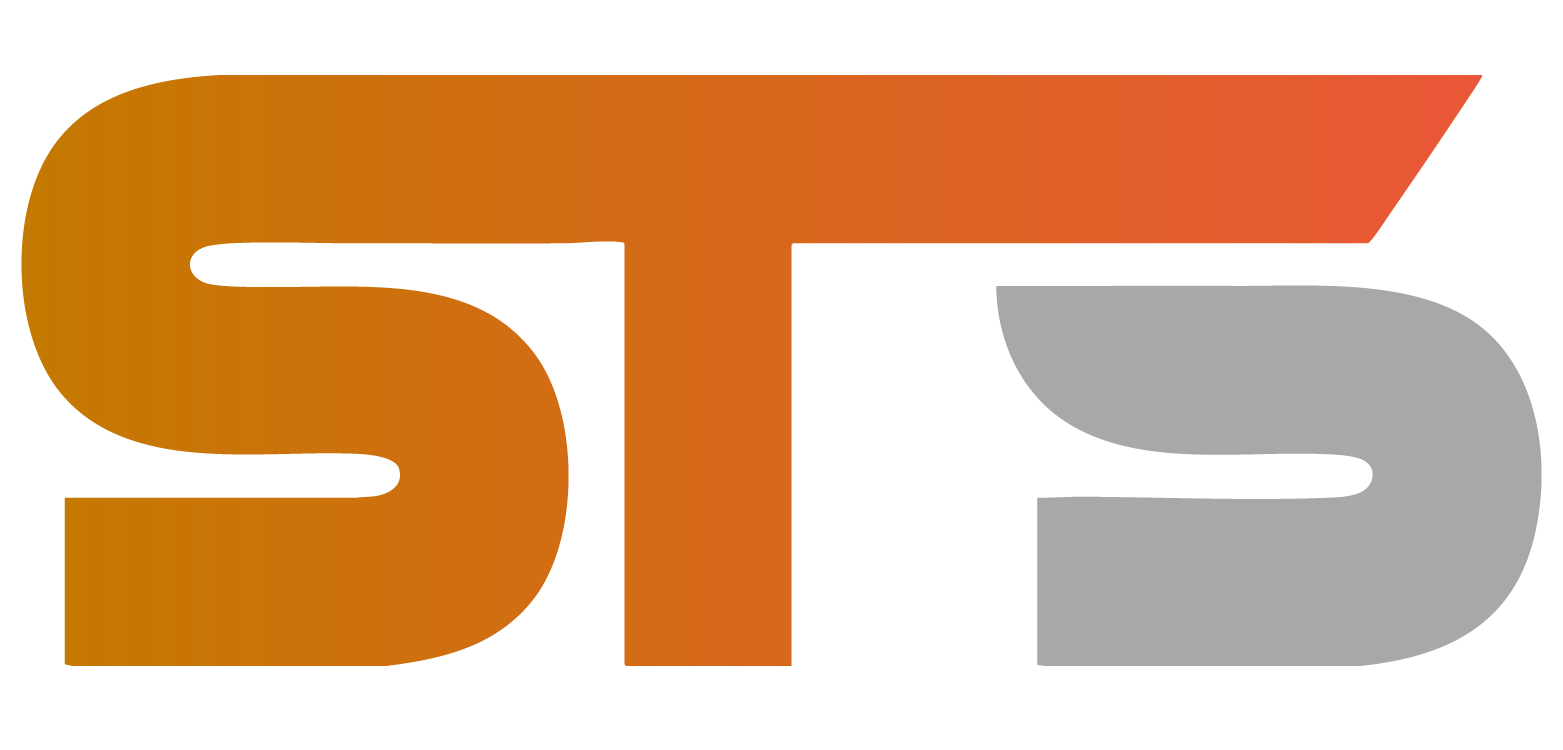Logo with the letters STS in orange and gray.