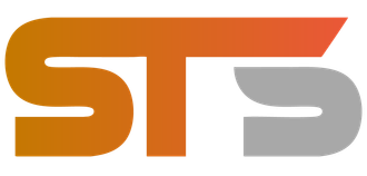 Logo with the letters STS in orange and gray.