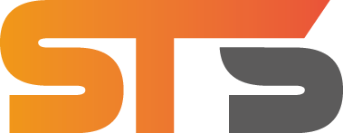 Logo with the letters STS, with orange and gray gradient colors.