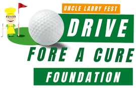 A logo for uncle larry fest with a man holding a golf club and a golf ball