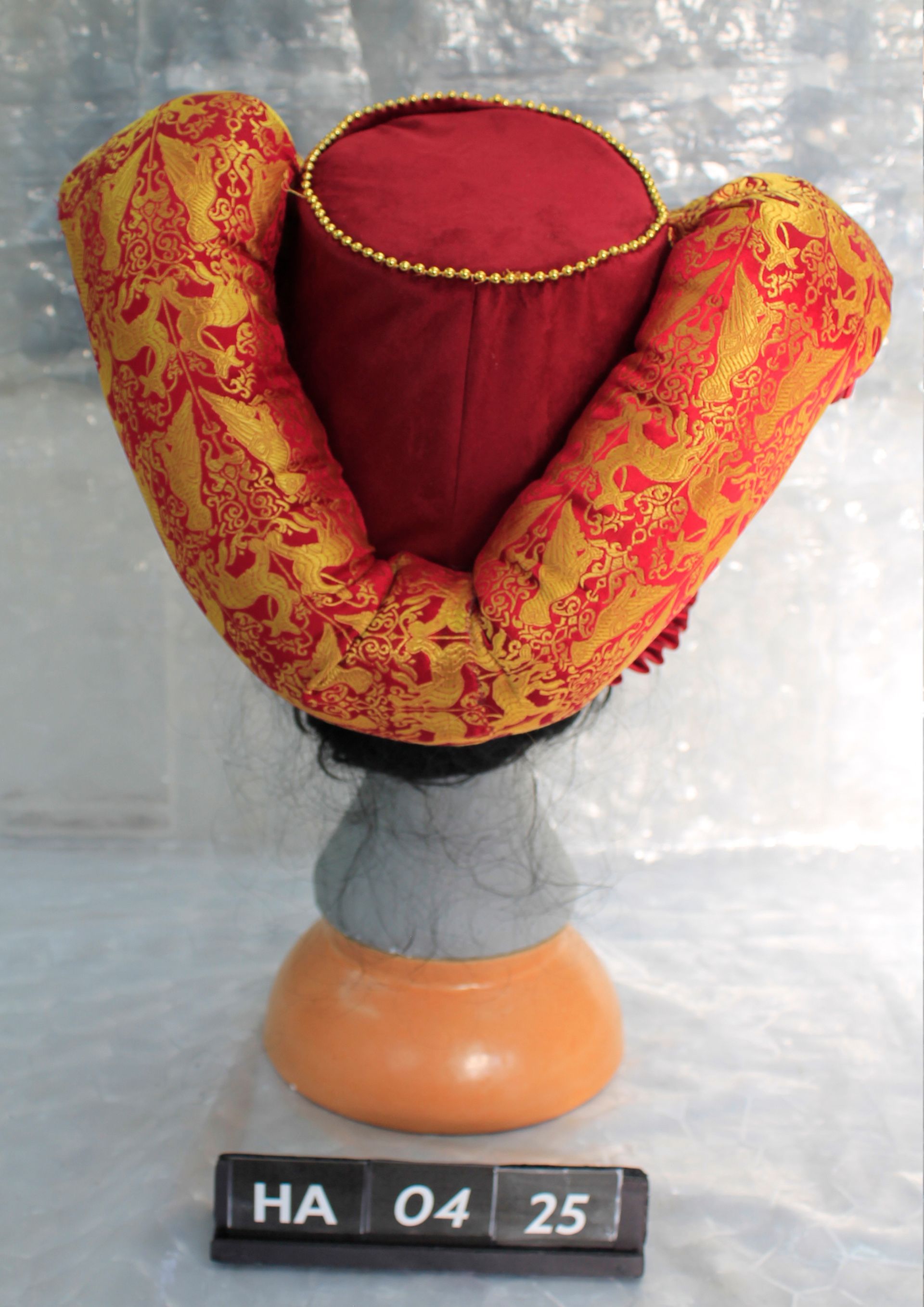 Red velvet hat inside with Gold and red silk roll (HA0425) £100
