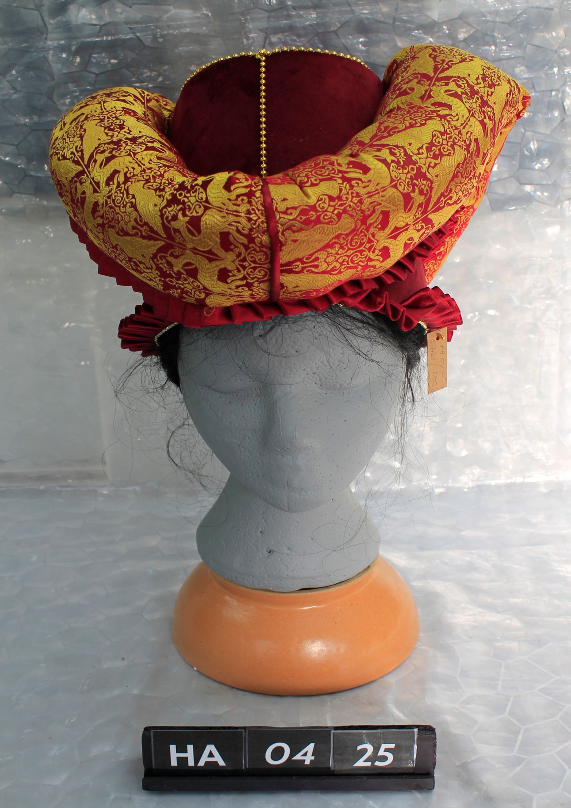 Red velvet hat inside with Gold and red silk roll (HA0425) £100