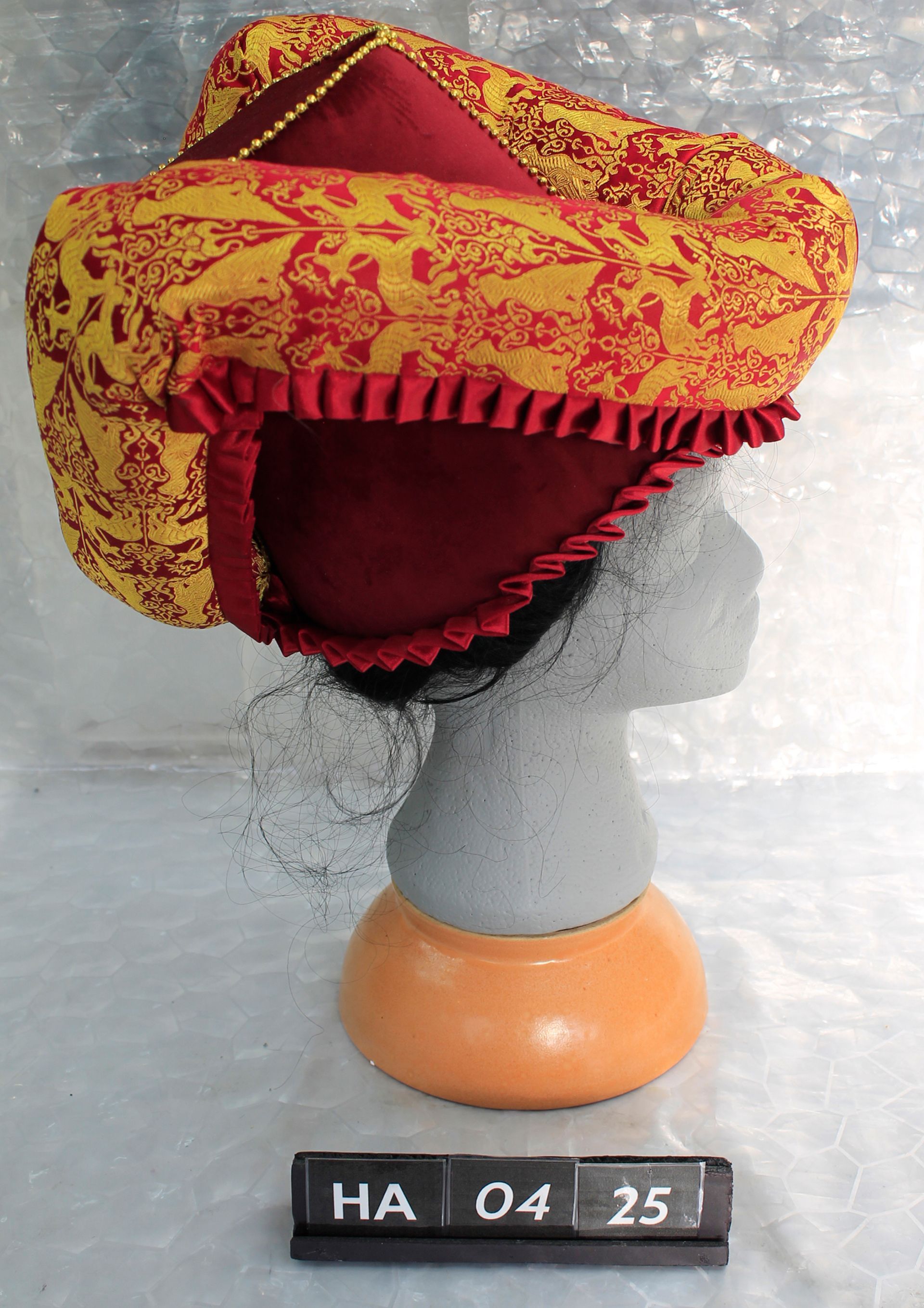 Red velvet hat inside with Gold and red silk roll (HA0425) £100