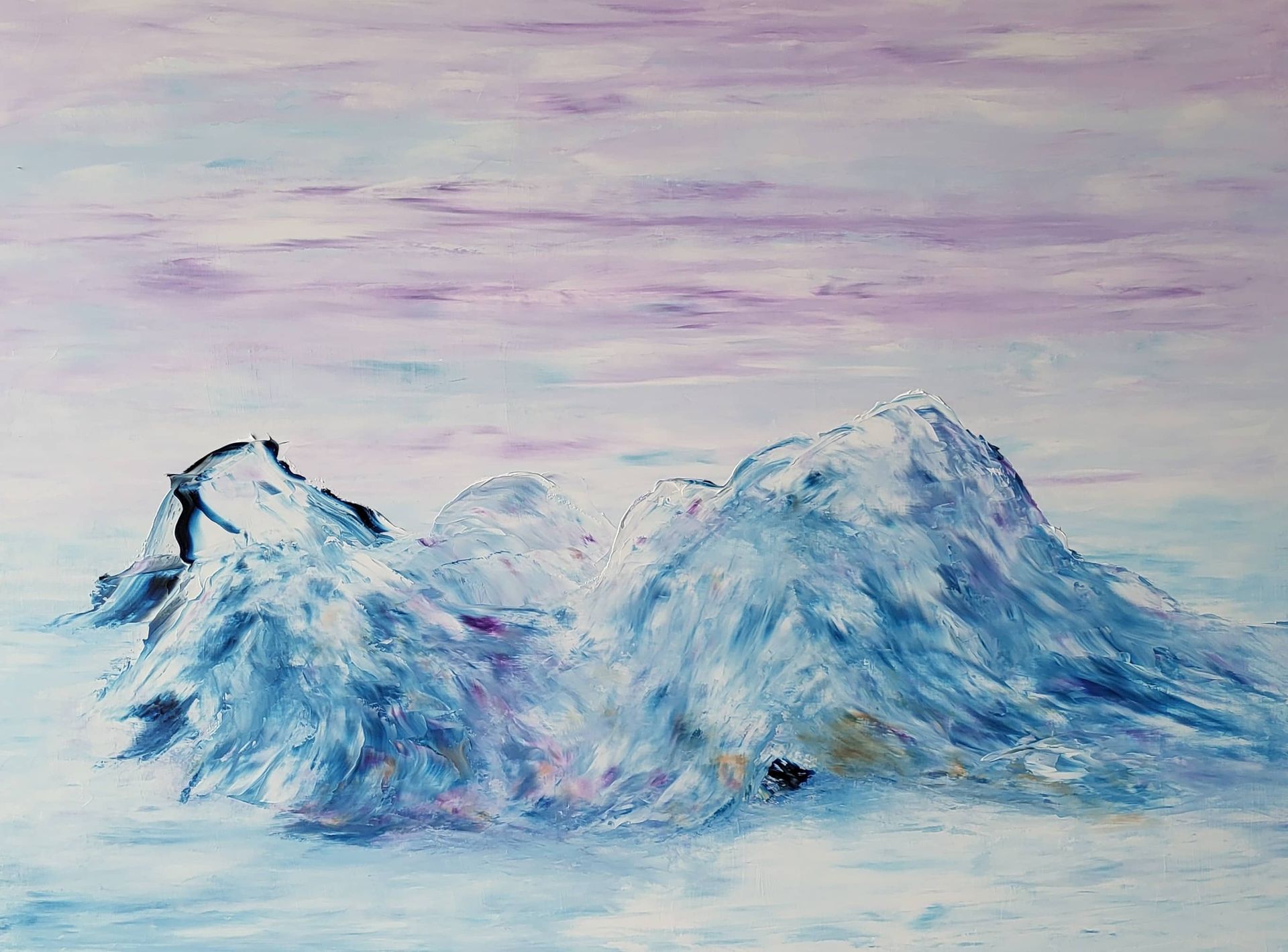 Whisper of Winter
Oil on Board, 24 in. x 18 in.
Whispers of Winter belongs to Ipseity, a collection I am working on that explores the quiet presence of selfhood and the landscapes of inner awareness. Through textured knife work and an ethereal palette (Indigo, Prussian Blue (blended with white), Dioxazine Purple), I seek to evoke the emotional layers that shape our sense of identity.
In this piece, atmosphere and abstraction intertwine, blurring the line between memory and reality. Through the interplay of colour, texture, and form, I hope to evoke a profound emotional resonance—a quiet recognition of self within the vastness. Here, the natural world becomes a mirror, reflecting both the seen and the deeply felt.
