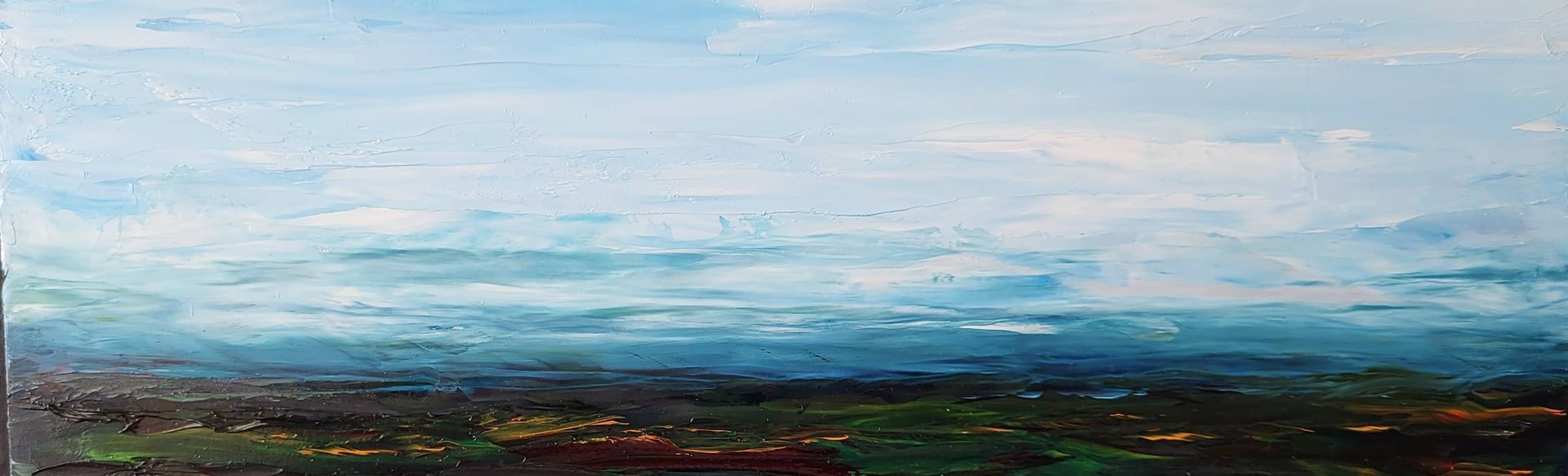 #O-73 Oil on Masonite 9 in. x 3 in.Between the earth and the sky, we can imagine the water. 