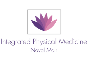 The logo for Naval Mair Physical Medicine has a purple flower on it.