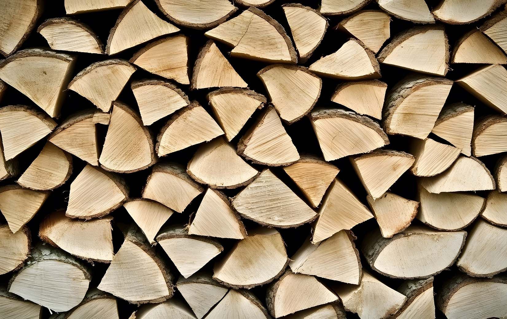 Ein Stapel gehacktes Holz ist übereinander gestapelt.